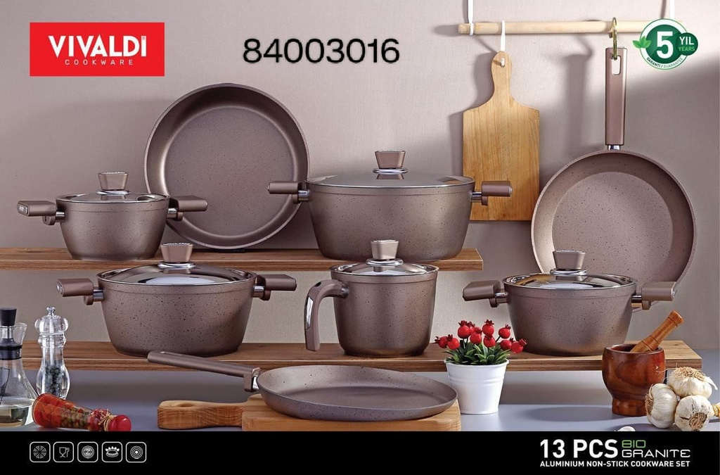 طقم حلل فيفالدي  13قطعة جرانيت/ تيتانيوم