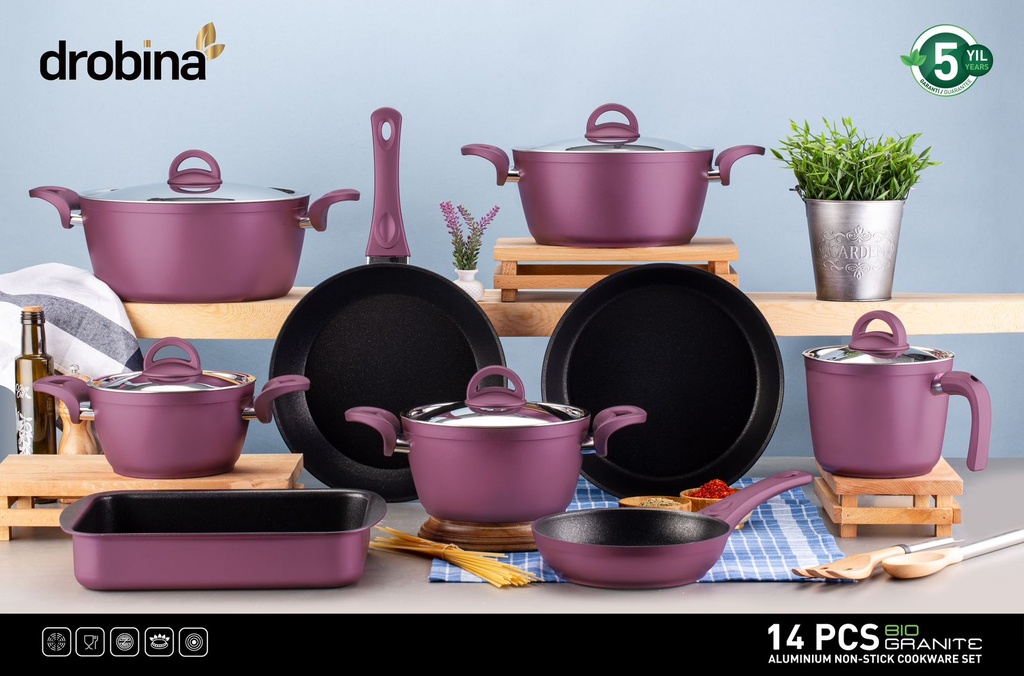 طقم حلل جرانيت 14 قطعة دروبينا 