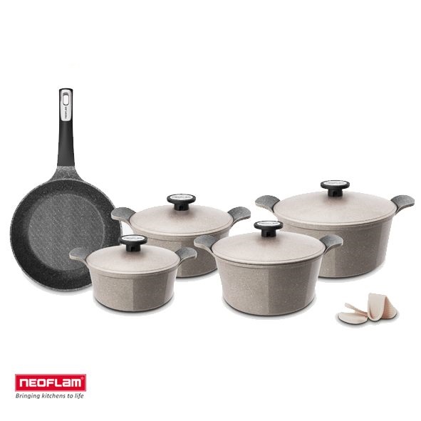 طقم حلل نيوفلام 11قطعة مضلع جرانيت