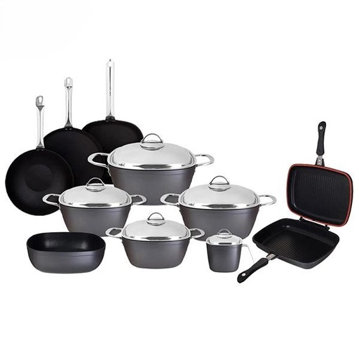 [10004051] طقم حلل سافلون جرانيت 15قطعة يد استيل